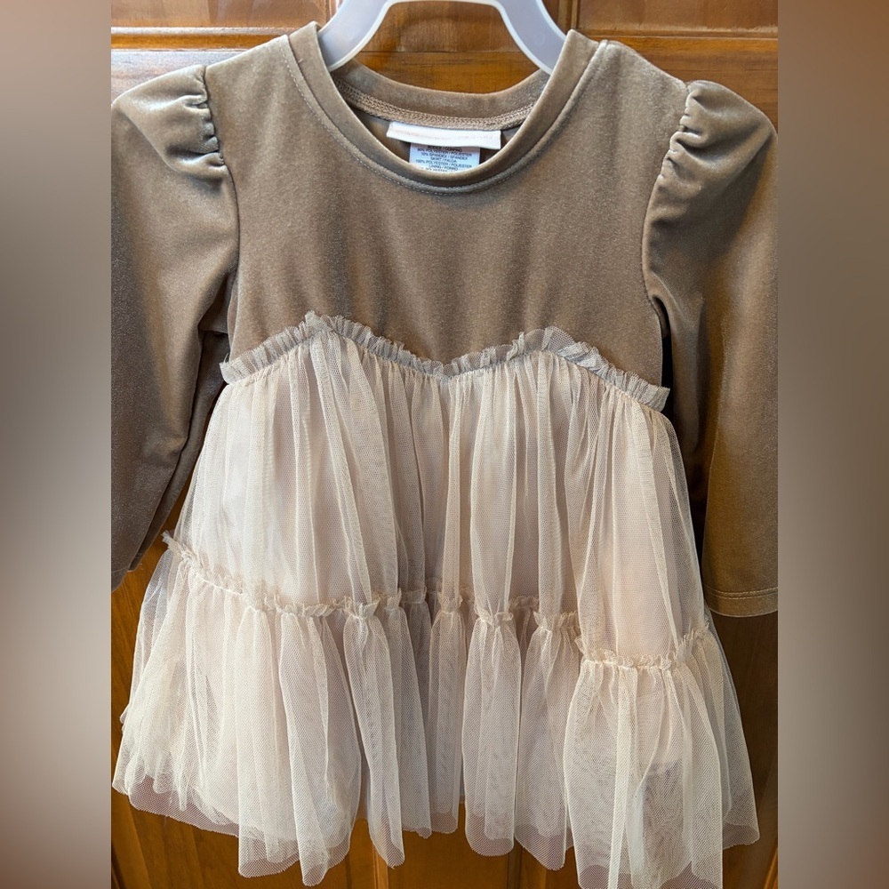 Bonnie Baby Velvet Dress in Beige and Off-White - Picture 4 of 4